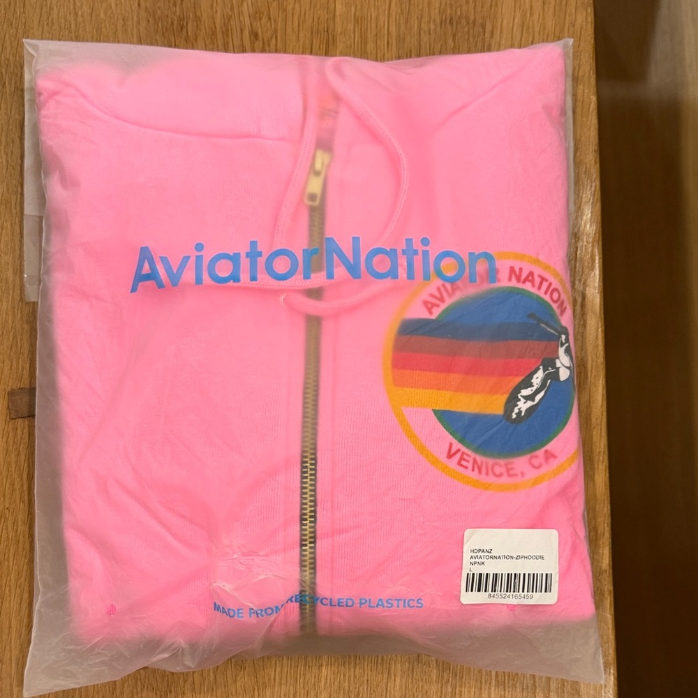 Aviator Nation Vibrant Pink Hoodie with Rainbow Accents - Picture 3 of 3